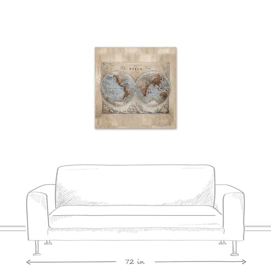 World Map Hemispheres 30" x 30" Canvas Wall Art